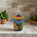 Talavera Floral Soap Pump | Hand-Painted Mexican Ceramic on marble counter with colorful hand-painted floral motifs and white pump