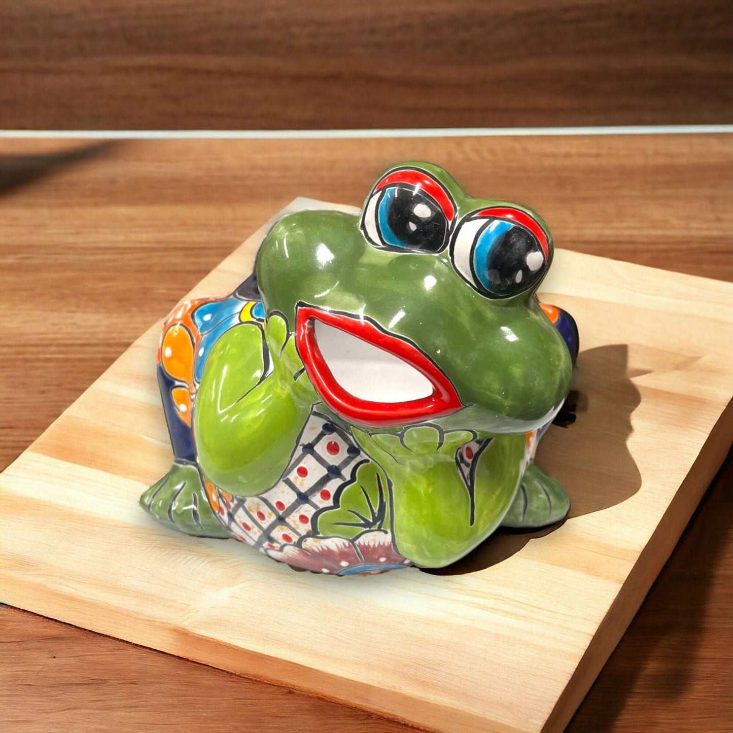 Hand-Painted Talavera Frog Planter | Mexican Art Pottery (Medium Size) - vibrant hand-painted ceramic frog planter from Guanajuato, lead-free glaze