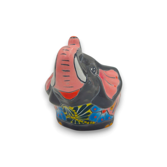 Talavera Elephant Planter | Hand-Painted Gray Ceramic Pot - handcrafted gray elephant planter with multicolor floral Talavera patterns, kiln-fired, lead-free glaze