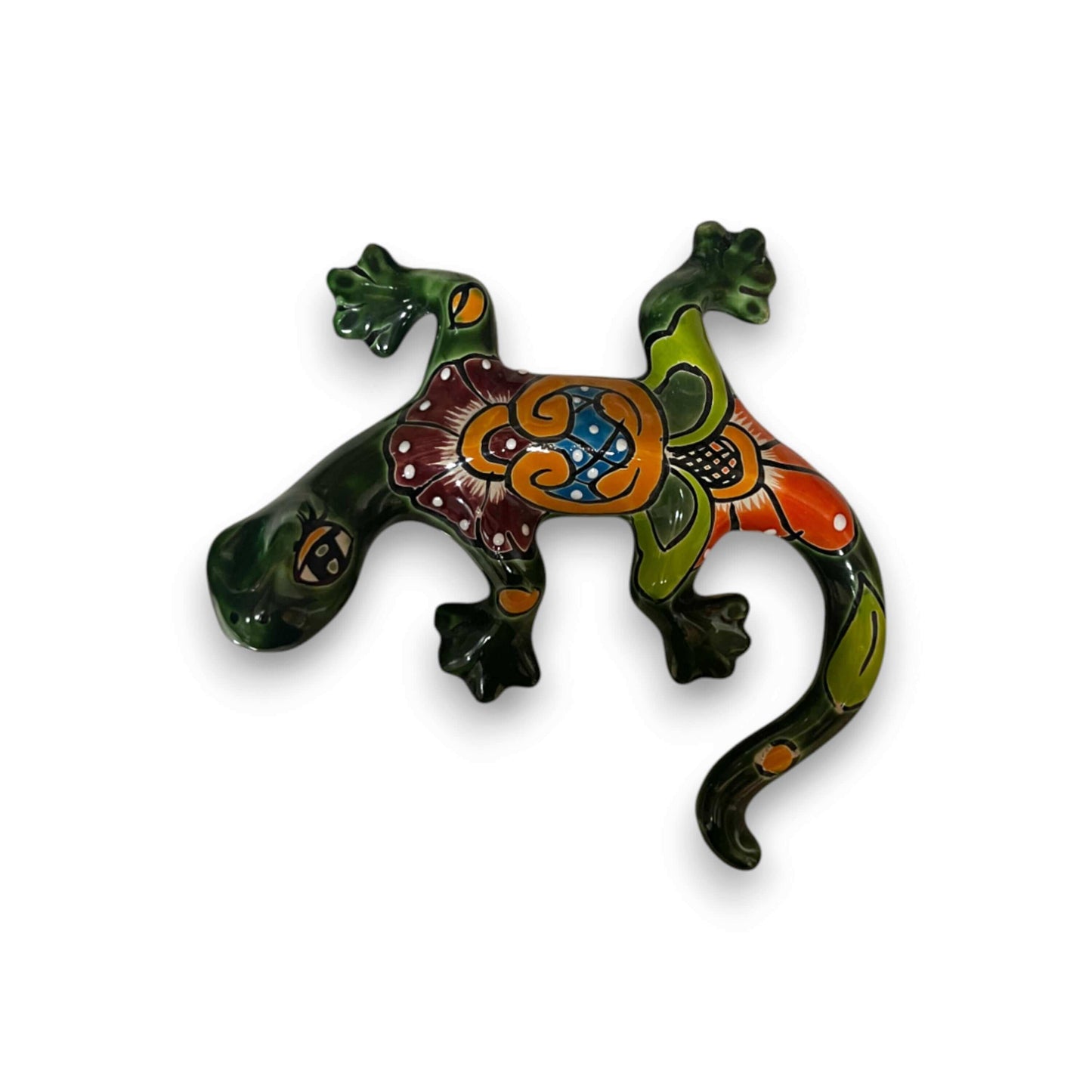 Talavera Lizard Figurine | Hand-Painted Mexican Ceramic Sculpture - vibrant hand-painted floral ceramic lizard from Guanajuato, lead-free glaze