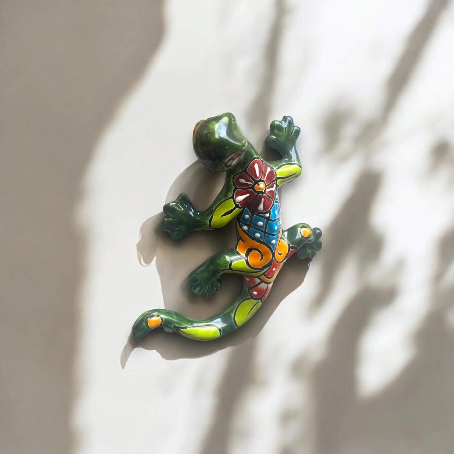Talavera Lizard Figurine | Hand-Painted Mexican Ceramic Sculpture - hand-painted colorful Talavera lizard with floral and geometric patterns