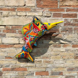 Hand-Painted Talavera Marlin Wall Art | Colorful Sailfish Mexican Decor (Large) - vibrant hand-painted Talavera sailfish mounted on brick wall