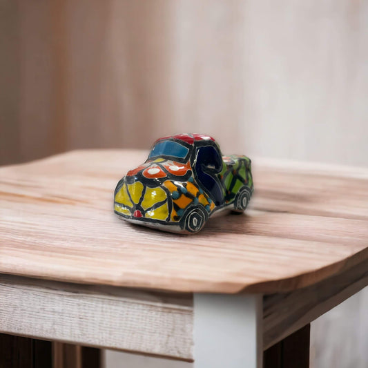 Hand-painted Talavera Truck Figurine | Mexican Artisanal Whimsy (Small) - hand-painted Talavera ceramic truck, colorful Mexican artisanal figurine