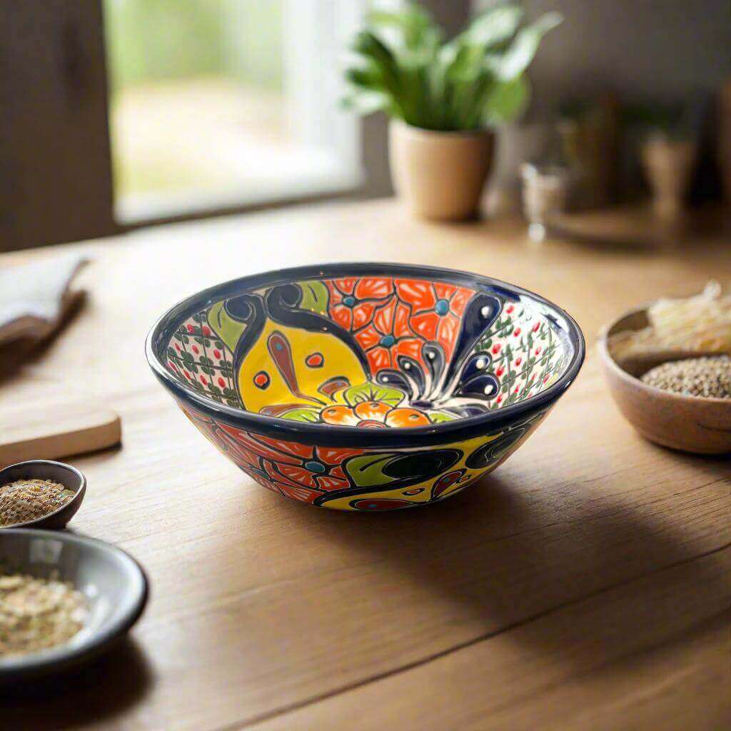 Custom Talavera Dinnerware Set | Hand-Painted Mexican Ceramic - hand-painted Talavera serving bowl from Guanajuato, colorful floral ceramic bowl