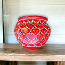 Hand-Painted Talavera Peacock Flower Pot | Extra Large Planter Decor - red hand-painted Talavera peacock design, kiln-fired, lead-free glaze, extra large planter
