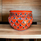 Hand-Painted Talavera Peacock Flower Pot | Extra Large Planter Decor - vibrant hand-painted orange peacock motif, handcrafted in Guanajuato, Mexico