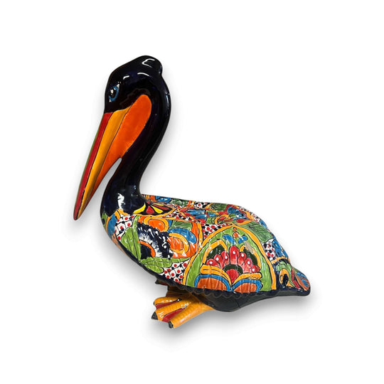 Talavera Pelican Statue | Hand-Painted Mexican Ceramic Decor - vibrant hand-painted Talavera pelican with floral and geometric patterns