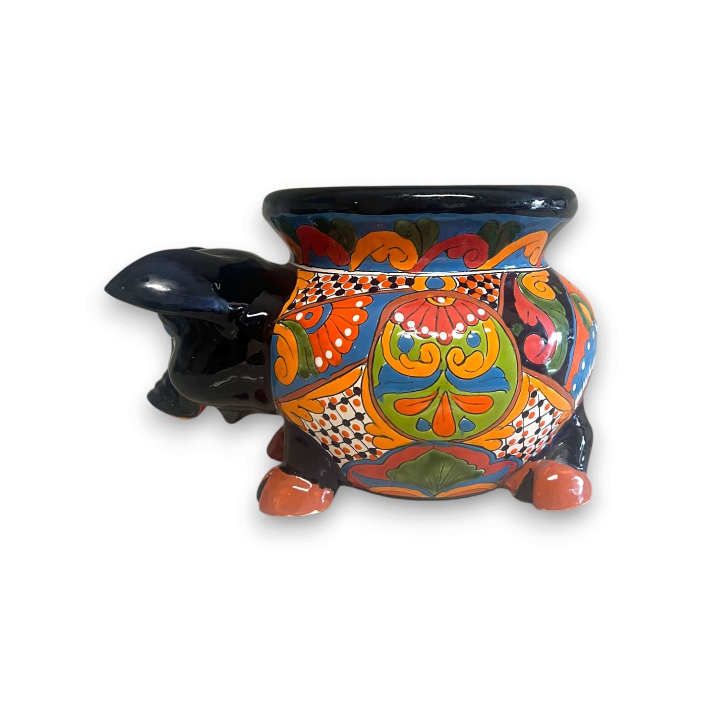 Talavera Pig Planter | Colorful Hand-Painted Mexican Animal Pot - hand-painted Talavera pig planter with bold floral patterns, glossy lead-free glaze