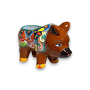 Talavera Pig Planter | Colorful Hand-Painted Mexican Pottery - hand-painted brown pig planter with floral Talavera motifs, lead-free glaze