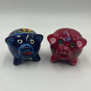 Set of 2 Pig Salt and Pepper Shakers | Hand-Painted Mexican Pottery - hand-painted blue and pink Talavera pig shakers from Guanajuato
