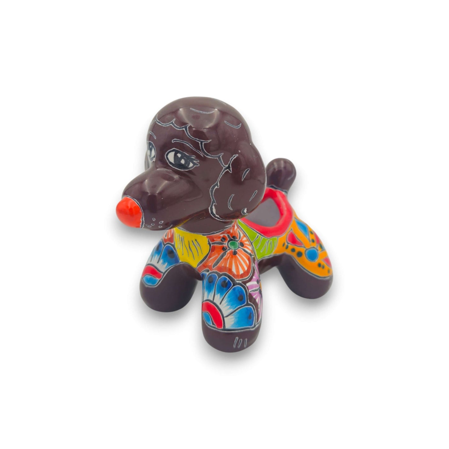 Colorful Talavera Poodle Planter | Mexican Hand-Painted Pottery - hand-painted floral poodle planter from Guanajuato, vibrant folk art decor