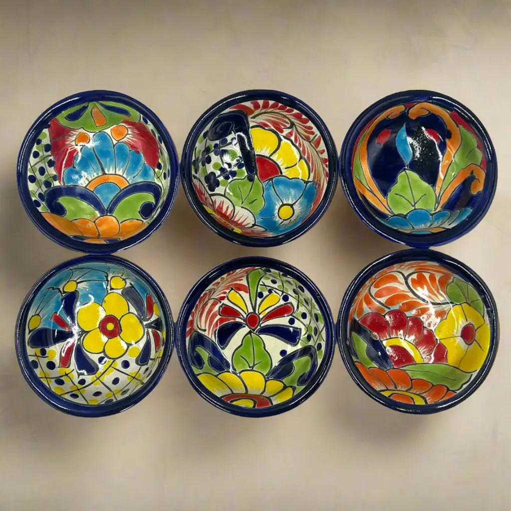 Talavera Salsa Bowl | Hand-Painted Mexican Ceramic Sauce Dish - set of six colorful hand-painted Talavera salsa bowls with cobalt rims