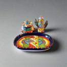 Talavera Salt and Pepper Shakers | Cactus & Panchito Design hand-painted Talavera set with cactus and Panchito on decorative tray