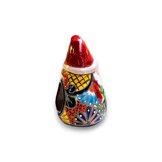 Festive Hand-Painted Talavera Santa Statue | Christmas Decor (Medium) - colorful hand-painted Talavera ceramic Santa with red hat