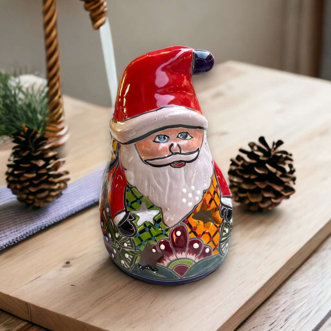Festive Hand-Painted Talavera Santa Statue | Christmas Decor (Medium) - handcrafted colorful Talavera Santa with lead-free glaze, Guanajuato ceramic holiday decor