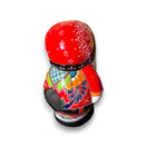 Talavera Santa Statue | Hand-Painted Holiday Decor - vibrant red hand-painted Talavera Santa with floral and star motifs, white beard detail