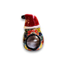 Festive Hand-Painted Talavera Santa Statue | Christmas Decor (Medium) — medium hand-painted Talavera Santa with red hat and colorful floral design