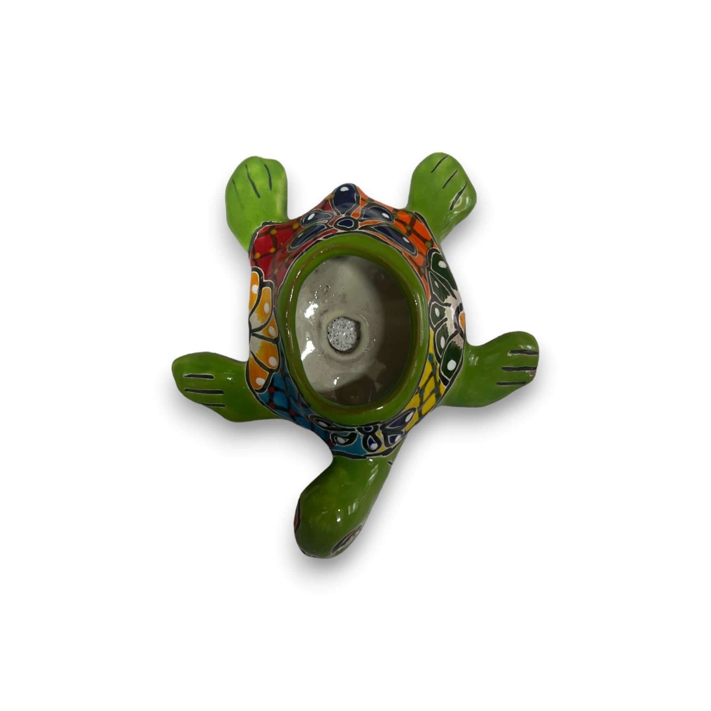 Hand-Painted Talavera Sea Turtle | Mini Vibrant Planter - hand-painted Mexican Talavera turtle planter for succulents, colorful ceramic, kiln-fired, lead-free glaze