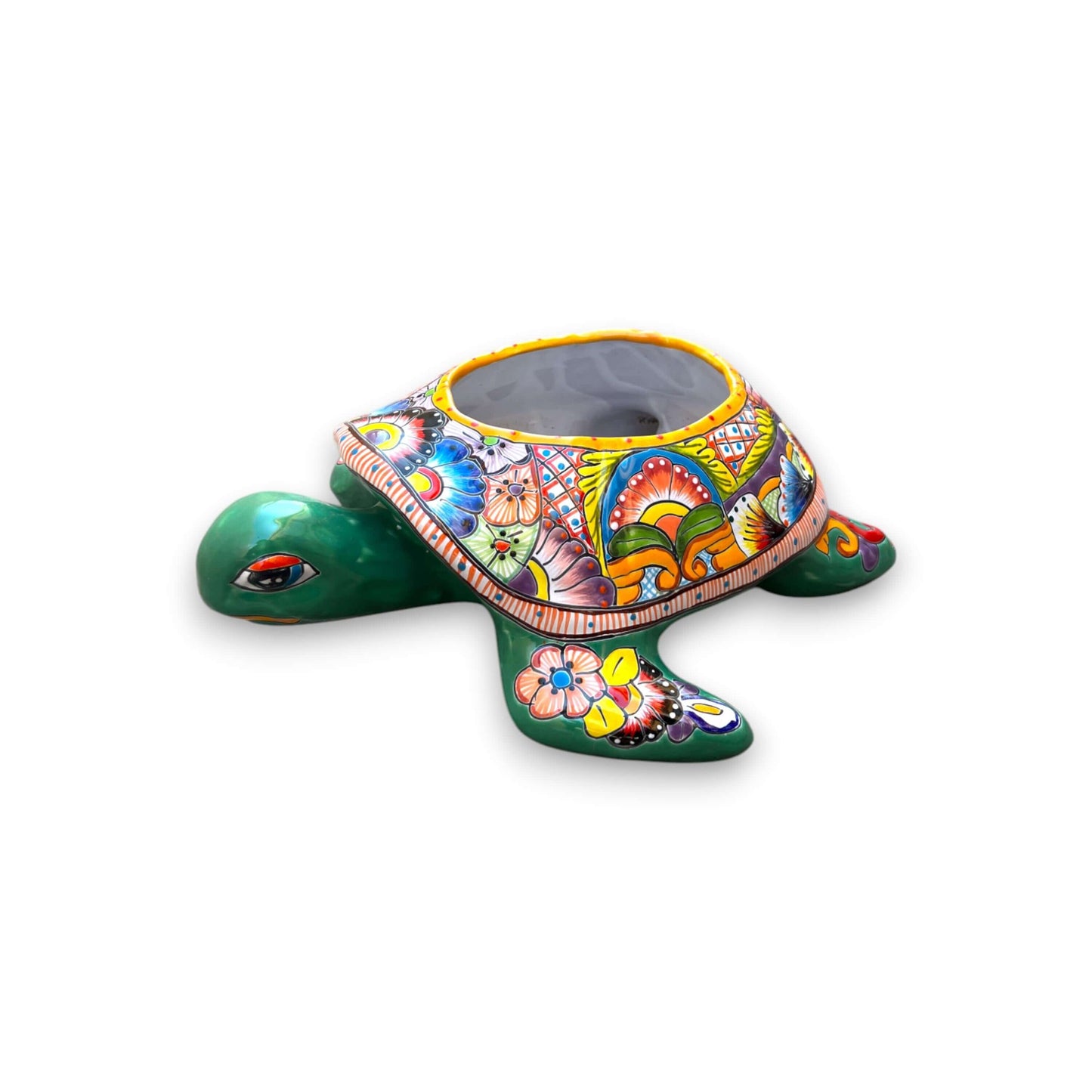 Talavera Sea Turtle Planter | Hand-Painted Mexican Ceramic Pot hand-painted colorful turtle ceramic planter, lead-free glaze, Guanajuato craft
