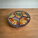 Talavera Sectional Appetizer Tray | Mexican Hand-Painted Pottery - vibrant hand-painted Talavera serving tray with multiple sections for dips and snacks
