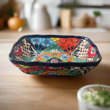 Talavera Serving Dish | Large Hand-Painted Mexican Ceramic Bowl - rectangular vibrant hand-painted Talavera serving dish from Guanajuato