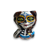 Talavera Skull Girl Planter | Hand-Painted Day of the Dead Pot - hand-painted seated skeleton girl planter with braided hair, colorful face paint, lead-free glaze
