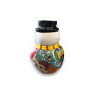 Talavera Snowman Figurine | Festive Hand-Painted Holiday Art - hand-painted Talavera snowman with black hat, colorful floral patterns and star cutouts