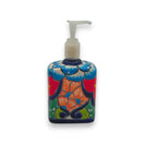 Hand-Painted Talavera Soap Pump | Colorful Ceramic Dispenser — square hand-painted Mexican ceramic soap dispenser with red blue orange floral design