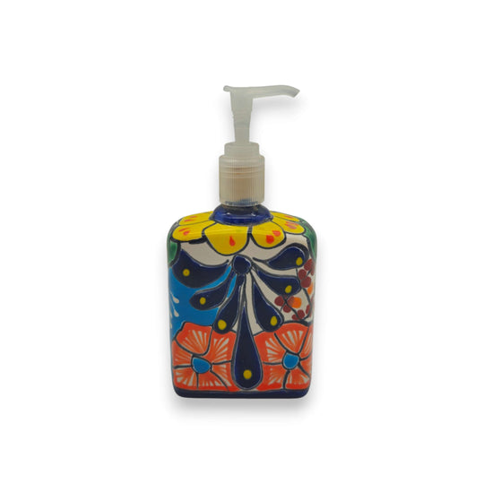 Hand-Painted Talavera Soap Pump | Colorful Ceramic Dispenser hand-painted Mexican floral ceramic soap dispenser, blue red yellow green folk art
