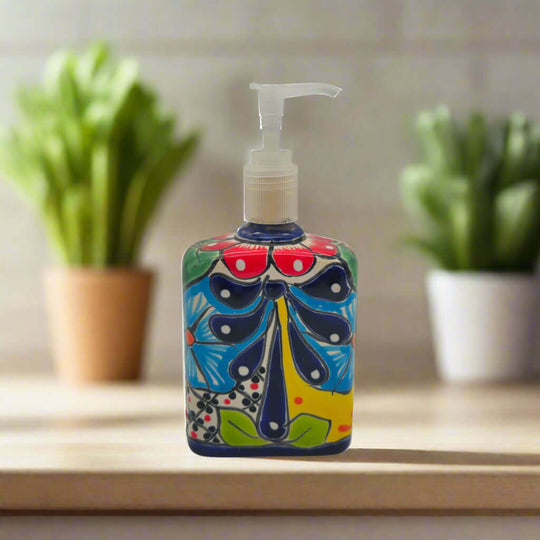 Hand-Painted Talavera Soap Pump | Colorful Ceramic Dispenser - hand-painted Guanajuato floral ceramic soap dispenser