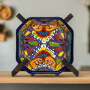 6.5" Square Talavera Bowl | Hand-Painted Mexican Dinnerware vibrant hand-painted floral square ceramic bowl in orange blue red and green