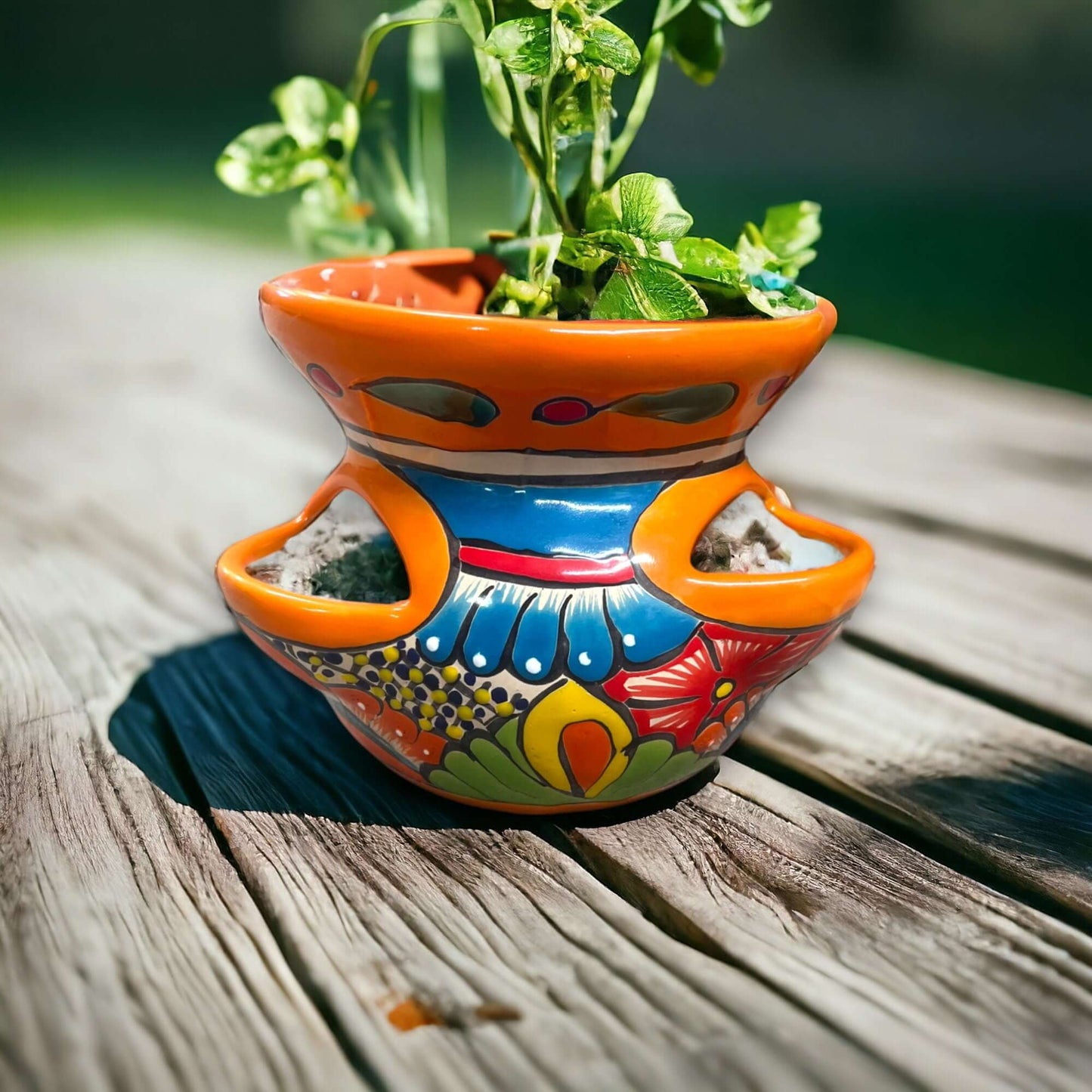 Talavera Strawberry Planter | Hand-Painted Mexican Pot - handcrafted colorful Talavera pot for strawberries, herbs, succulents, lead-free glaze