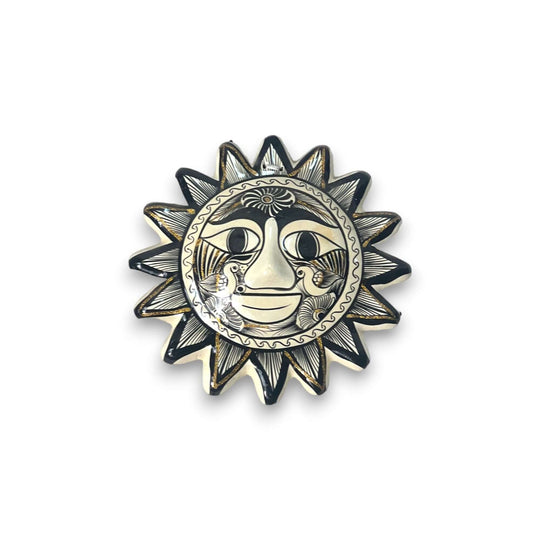 Vibrant Talavera Sun Wall Decor | Hand-Painted Mexican Artisan Craft - hand-painted black and white Talavera sun wall art, kiln-fired lead-free glaze