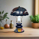 Talavera Table Lamp | Colorful Hand-Painted Mexican Ceramic Light on wooden table with floral painted base and dome shade