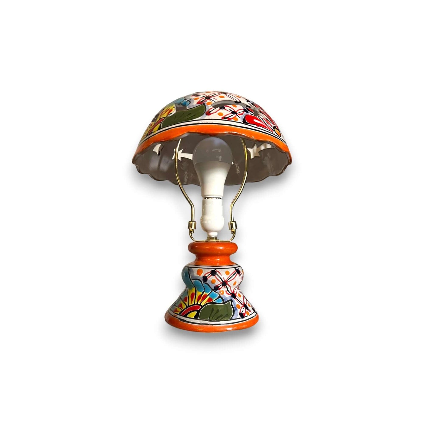 Talavera Table Lamp | Colorful Hand-Painted Mexican Ceramic Light - hand-painted Talavera floral ceramic table lamp with shade