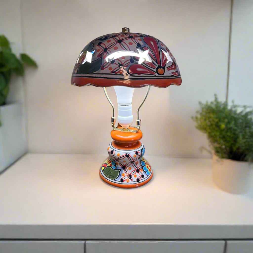 Talavera Table Lamp | Colorful Hand-Painted Mexican Ceramic Light on white console with floral hand-painted ceramic base and shade