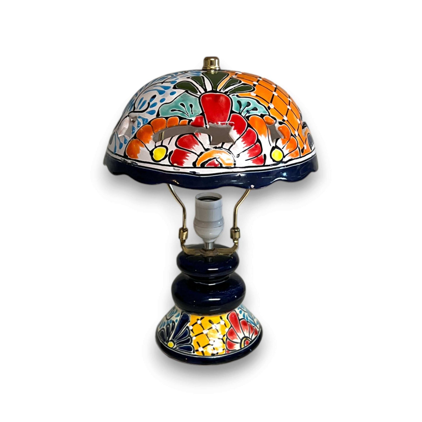 Talavera Table Lamp | Colorful Hand-Painted Mexican Ceramic Light - hand-painted floral Talavera ceramic lamp with colorful glazed shade