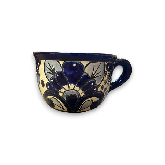 Talavera Tea Cup Planter | Hand-Painted Mexican Ceramic Pot - hand-painted blue floral Talavera cup planter, lead-free glazed from Guanajuato, Mexico