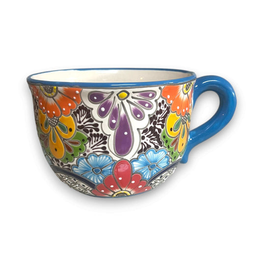 Talavera Tea Cup Planter | Hand-Painted Mexican Ceramic Pot - vibrant hand-painted floral ceramic cup planter from Guanajuato, Mexico