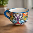 Talavera Tea Cup Planter | Hand-Painted Mexican Ceramic Pot - vibrant hand-painted floral ceramic tea cup planter from Guanajuato, Mexico