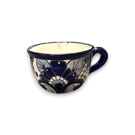 Talavera Tea Cup Planter | Hand-Painted Mexican Ceramic Pot - hand-painted blue floral ceramic tea cup planter, kiln-fired, lead-free glaze, Guanajuato