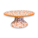 Talavera Cake Stand Set | Two-Piece Handmade Dessert Pedestal - hand-painted terracotta base with white floral design