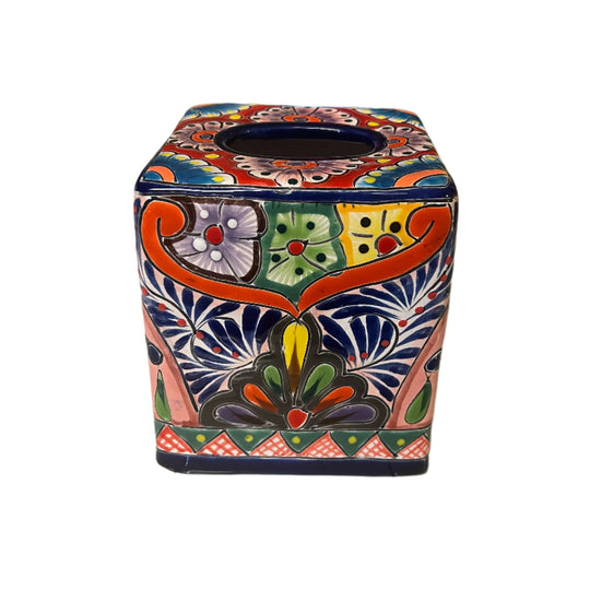 Talavera Tissue Box Cover | Colorful Hand-Painted Bathroom Decor – hand-painted Mexican ceramic tissue box with floral Talavera design