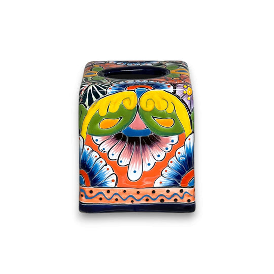 Talavera Tissue Box Cover | Colorful Hand-Painted Bathroom Decor - hand-painted Mexican ceramic tissue box with floral patterns