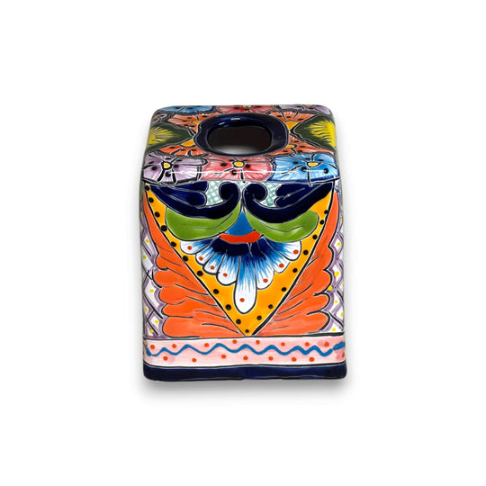 Talavera Tissue Box Cover | Colorful Hand-Painted Bathroom Decor hand-painted Mexican ceramic tissue box with floral Talavera design
