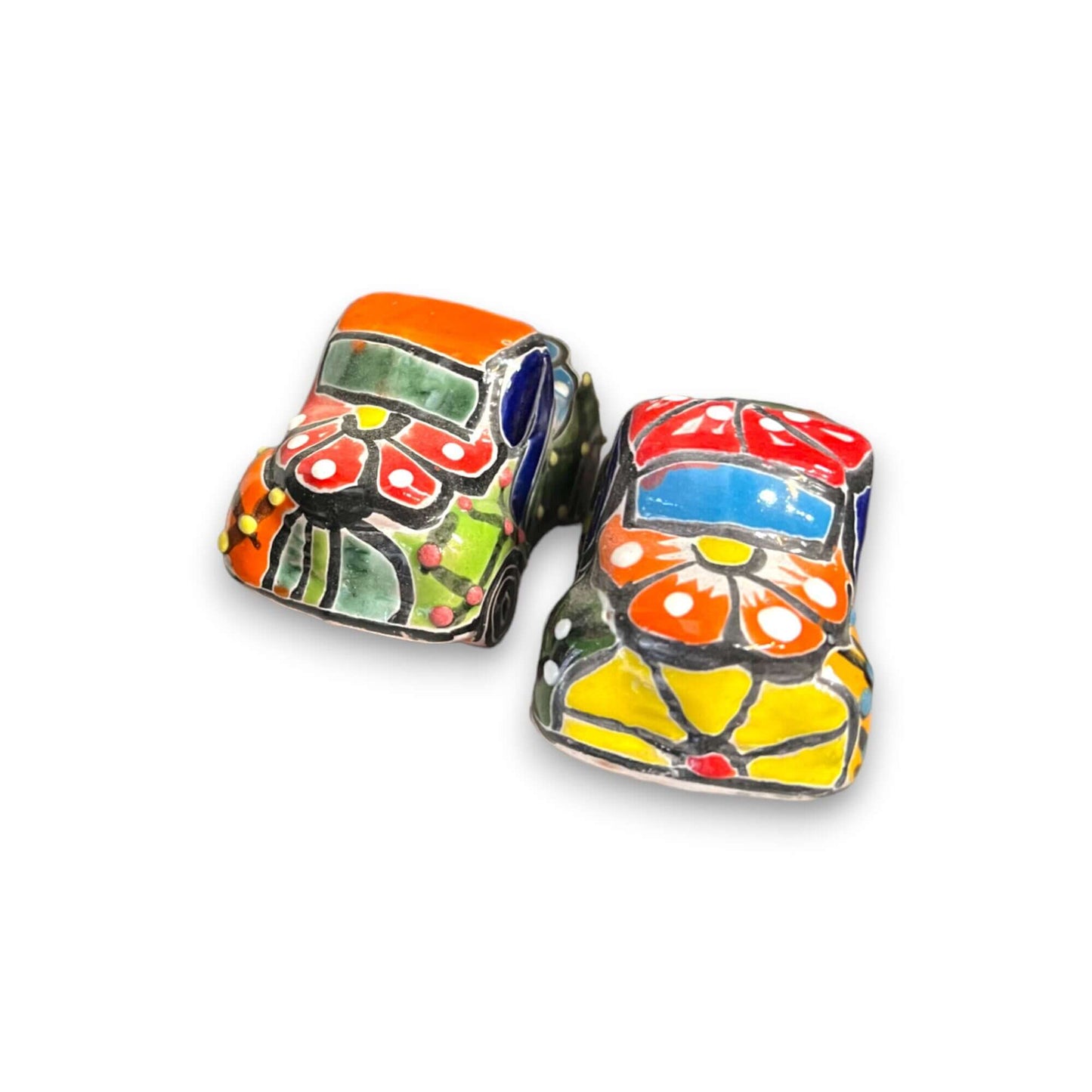Hand-painted Talavera Truck Figurine | Mexican Artisanal Whimsy (Small) - small colorful hand-painted Talavera truck figurines from Guanajuato