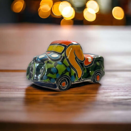 Hand-painted Talavera Truck Figurine | Mexican Artisanal Whimsy (Small) hand-painted colorful ceramic truck, Guanajuato artisan kiln-fired glaze