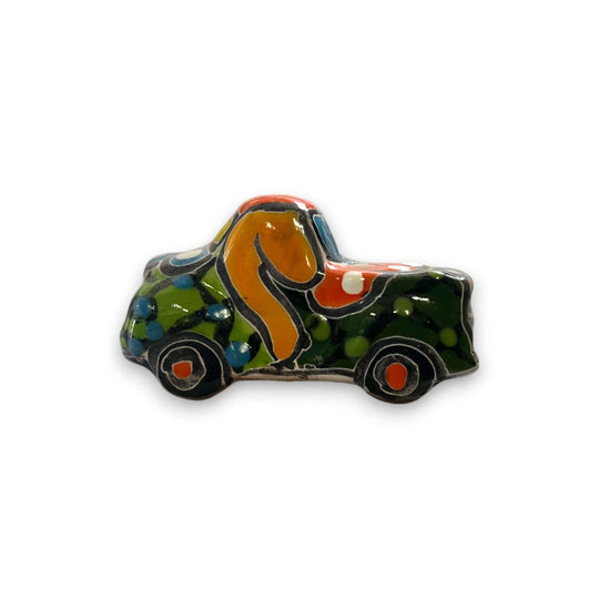 Hand-painted Talavera Truck Figurine | Mexican Artisanal Whimsy (Small) - hand-painted colorful Talavera ceramic truck, Guanajuato artisanal decor