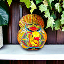 Talavera Turkey Statue | Hand-Painted Mexican Folk Art - vibrant hand-painted yellow, red and green ceramic turkey with detailed feathers