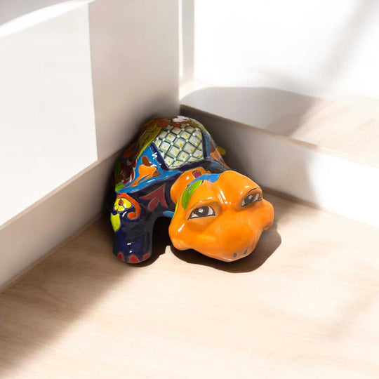 Talavera Tortoise Sculpture | Hand-Painted Mexican Ceramic Art - hand-painted colorful talavera turtle statue from Guanajuato